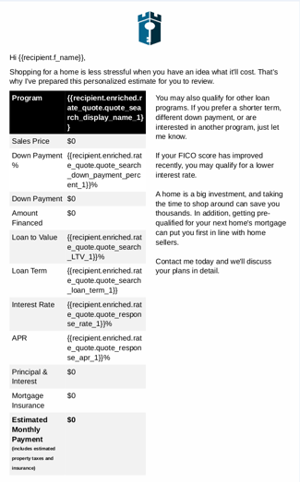 rate quote email updated