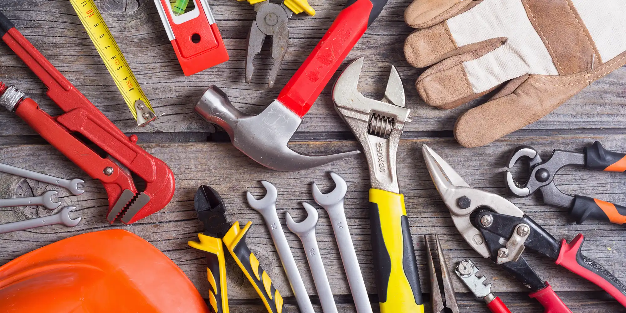 household tools on wooden background