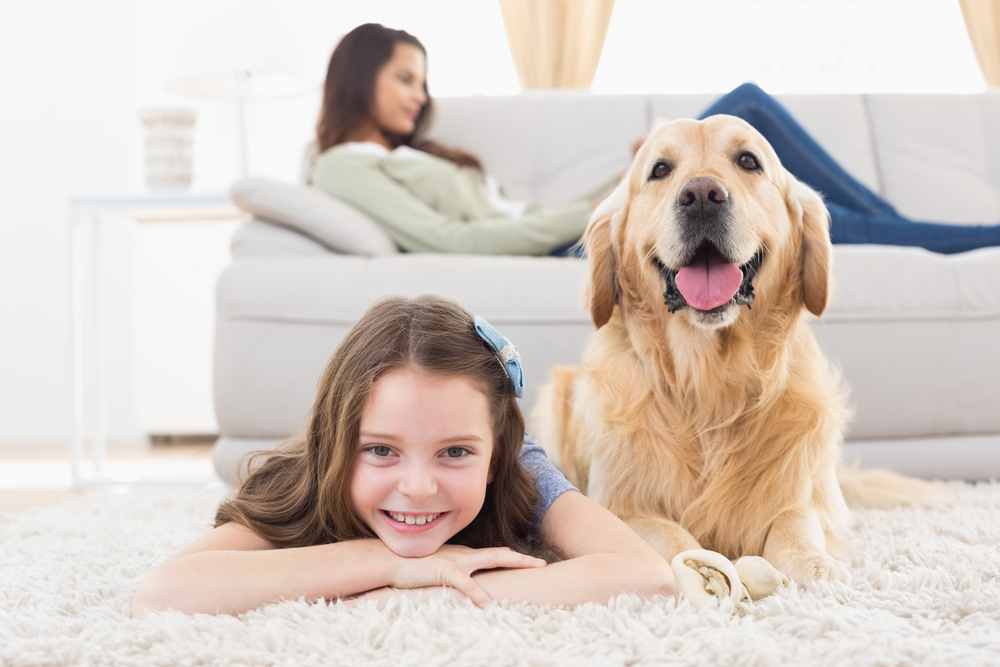 new homeowner enjoys her success with dog and daughter