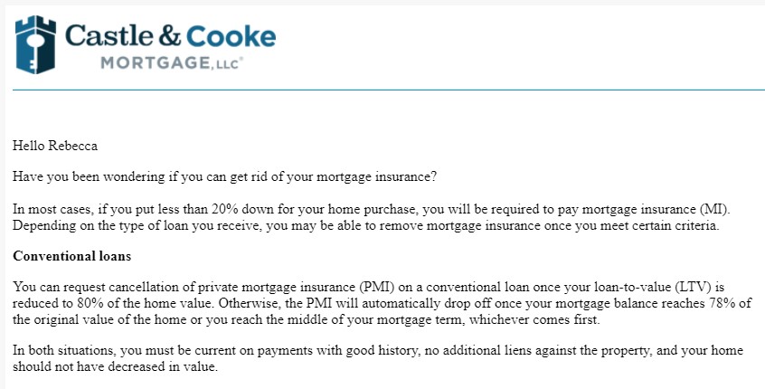 mortgage insurance email screenshot